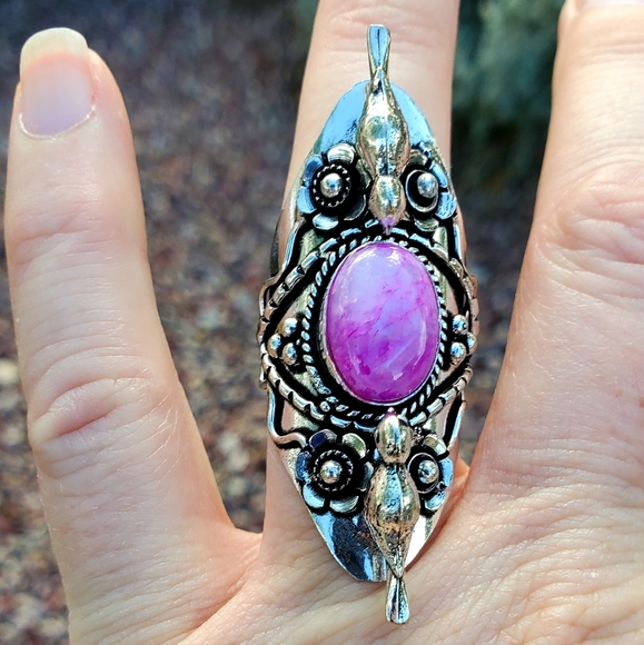 New Pink Rainbow Moonstone 925 Silver Birds Statement Ring. - Picture 12 of 16